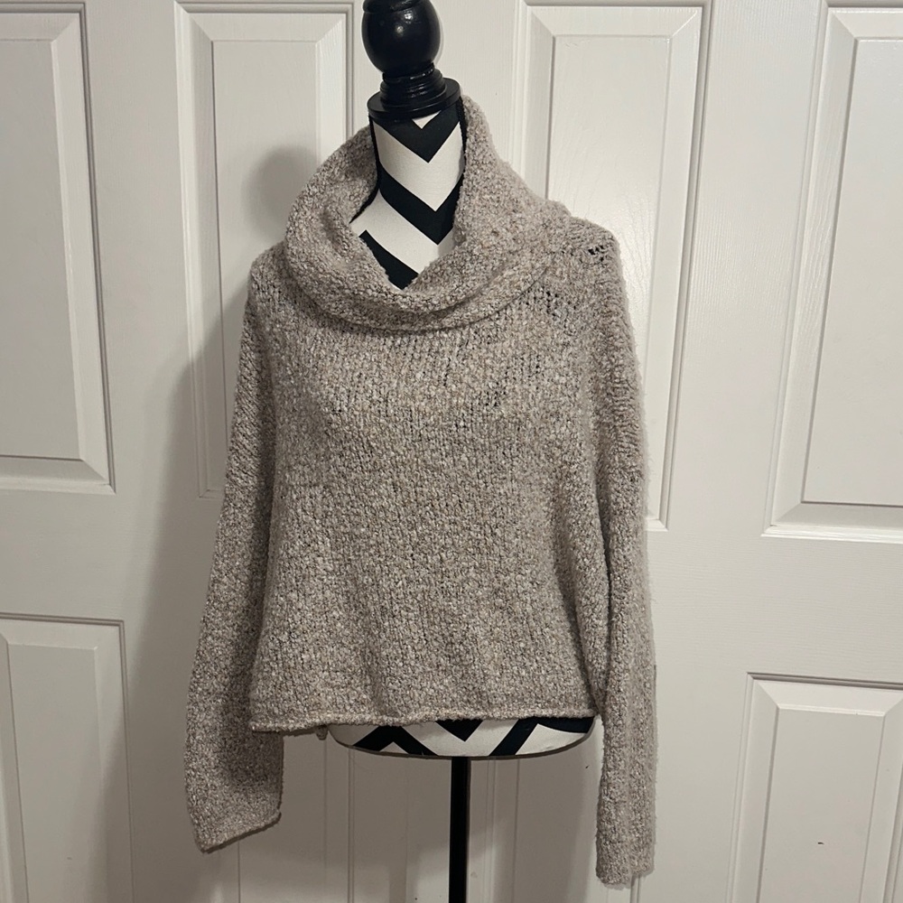 Free People Heathered Tan Cowl Neck Sweater